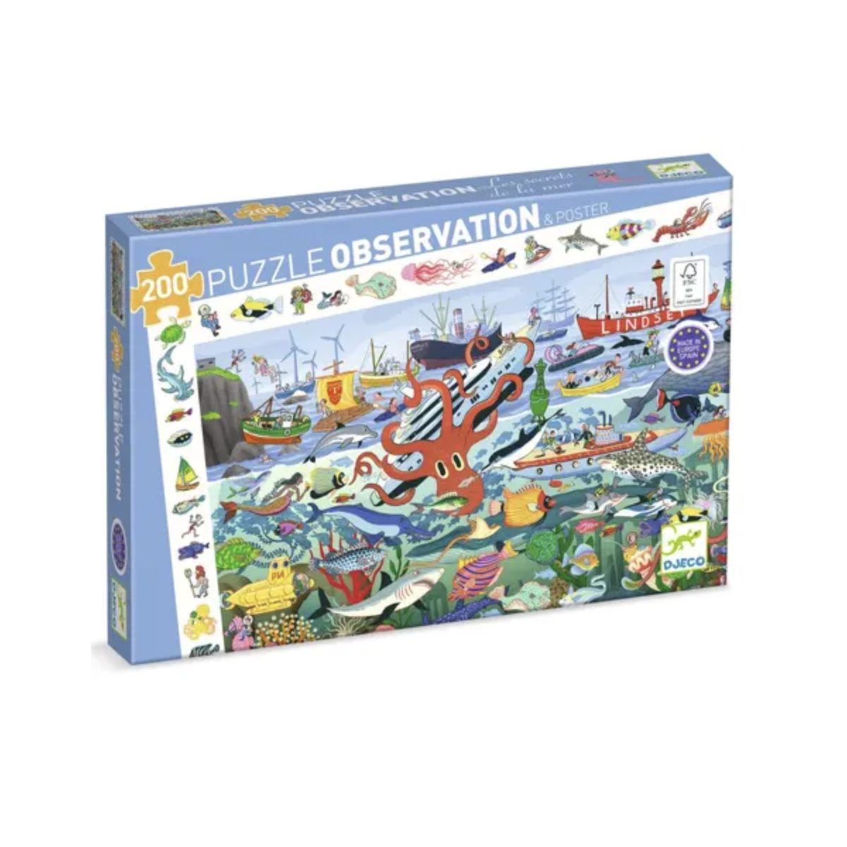 Puzzle Observation - les secret de la mer - 200 pcs couleur unique, DJECO