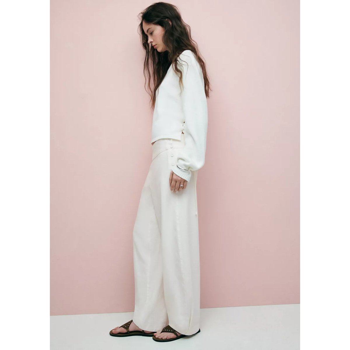 Pantalon barrel avec détail boutons blanc cassé, MANGO TEEN