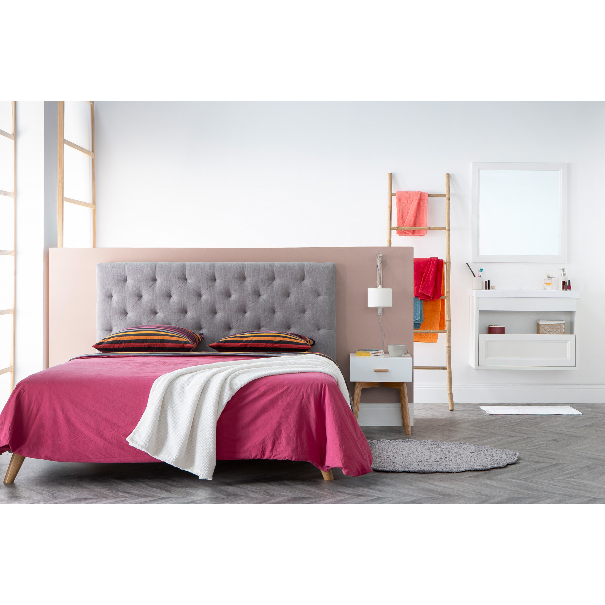 Tête de lit capitonnée en tissu L140 cm ENGUERRAND gris foncé, MILIBOO