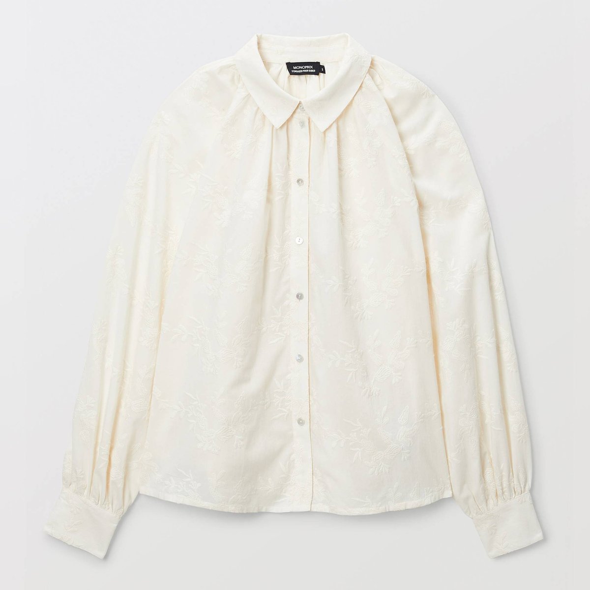 Chemise manches longues brodée en coton BIO GOTS ecru, MONOPRIX
