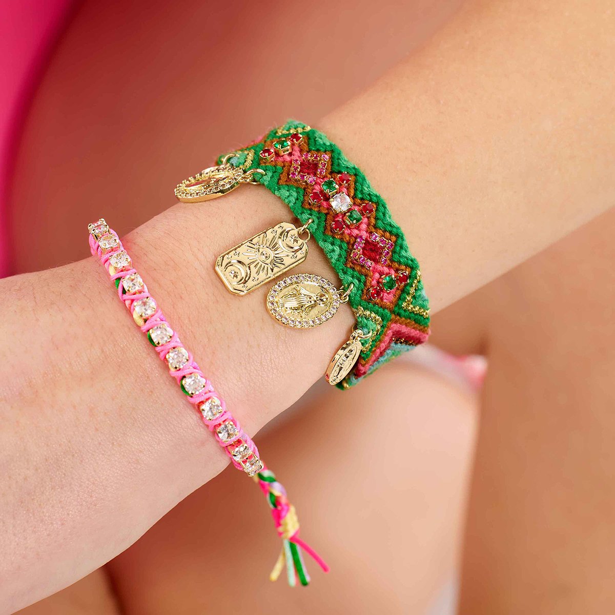 Bracelet tissé avec perles et pampilles CRUZES vert, HIPANEMA