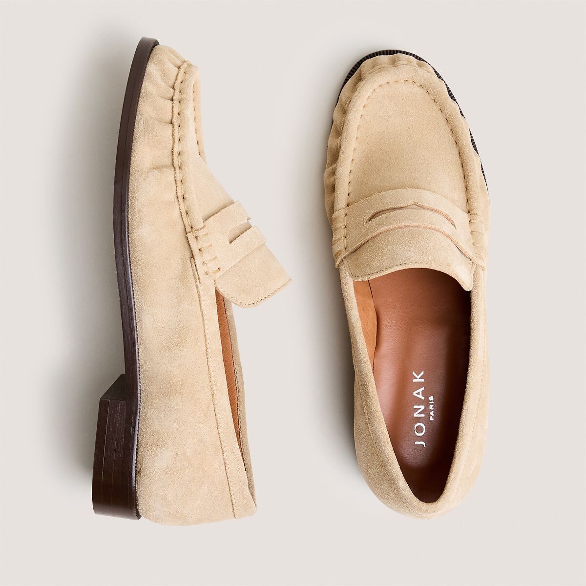 Mocassins em pele croute, DÉLICE areia, JONAK