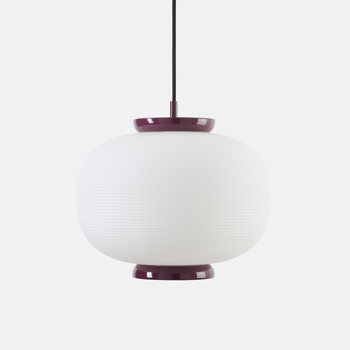Suspension en verre opaline rainuré et métal fer, diamètre 33 cm, TILAN aubergine, LA REDOUTE INTERIEURS