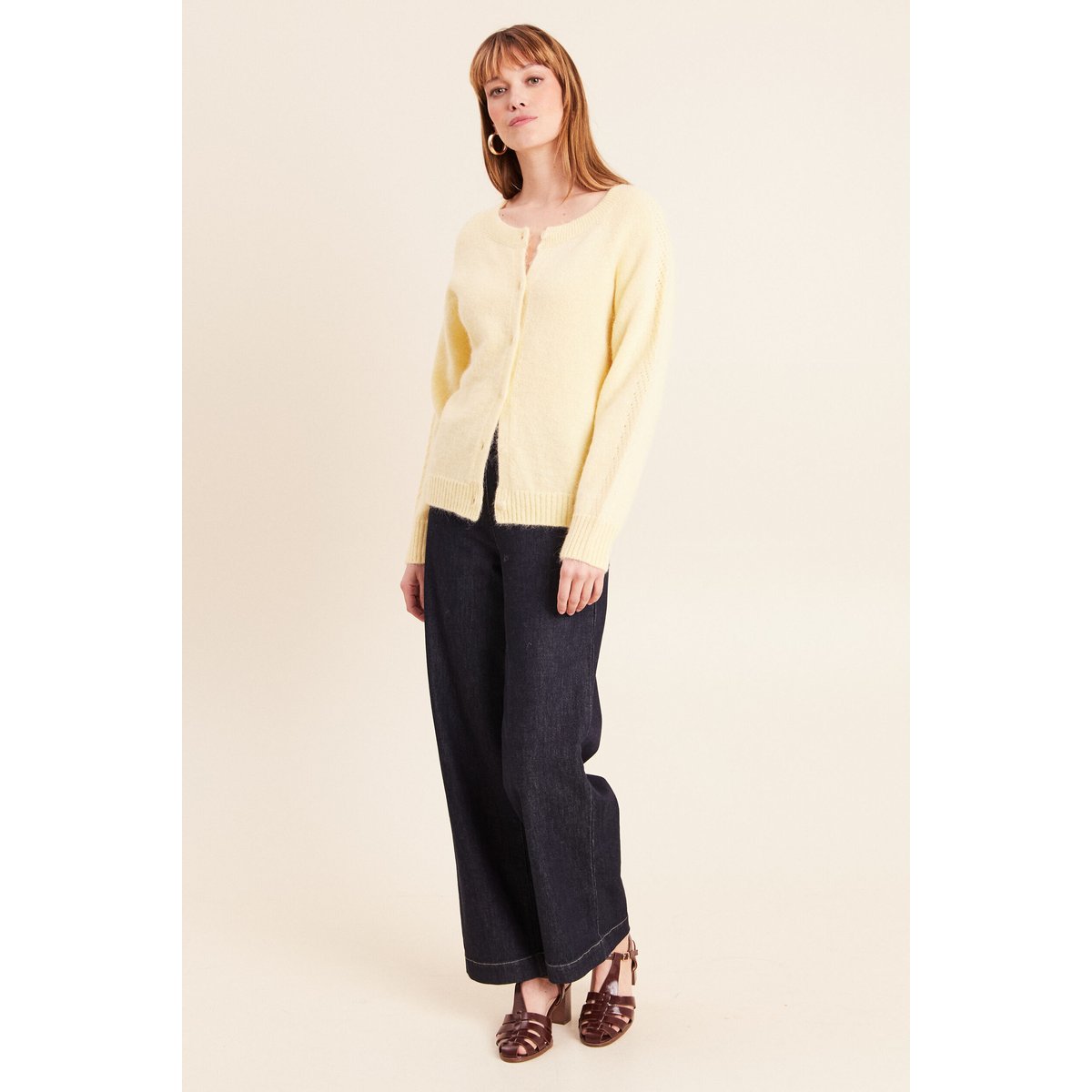 Gilet manches longues col rond jaune pastel, BREAL
