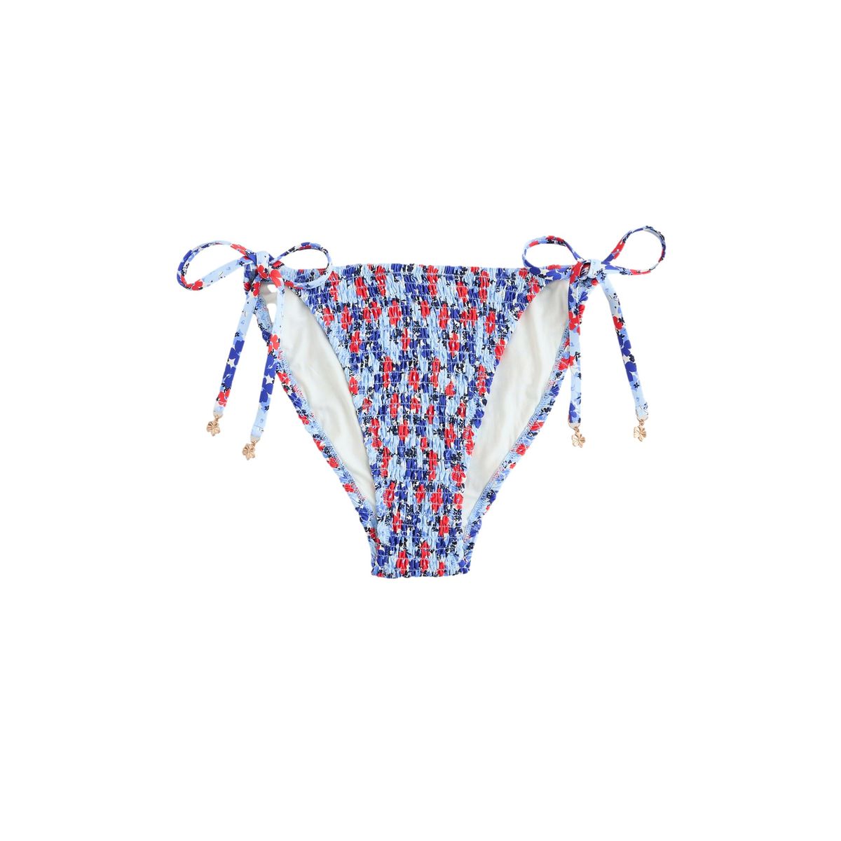 Bas de bikini froncé à nouer sur les côtés bleu/rouge à petites fleurs, NEXT