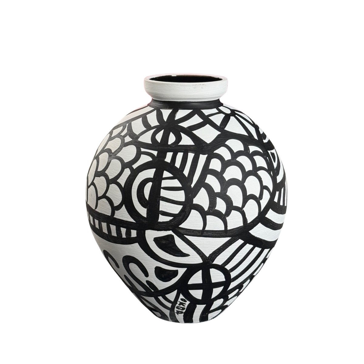 Vase en terre cuite décoré à la main, OKBA noir, GERARD LAMY