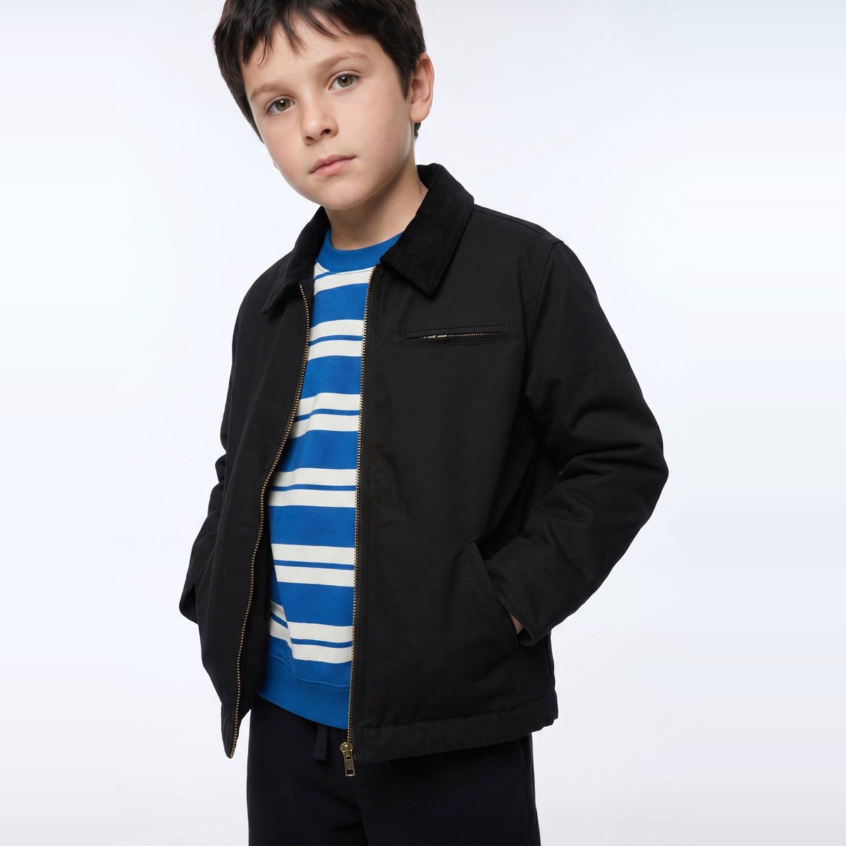 Veste avec col en velours unie contenant du coton noir, MONOPRIX