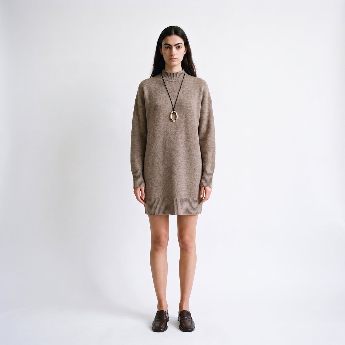 Robe-pull en maille douce avec col montant et manches longues ARIENE marron, ARTLOVE