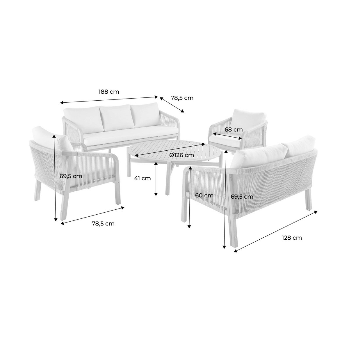Salon de jardin bois d'acacia et cordes 7 places  PARANA 7 PLACES beige, SWEEEK