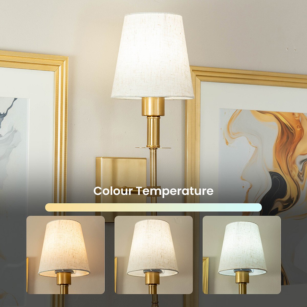 Kasey Rechargeable Easy Fit Wall Light with Shade in Antique Brass gold-coloured, SO'HOME