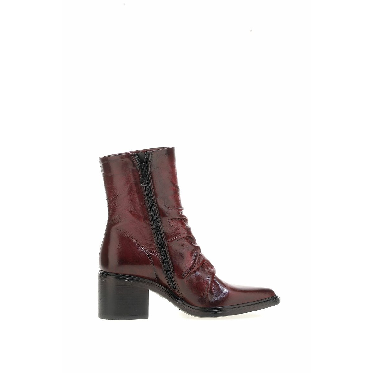 Ruched Leather Ankle Boots with Pointed Toe red, MJUS