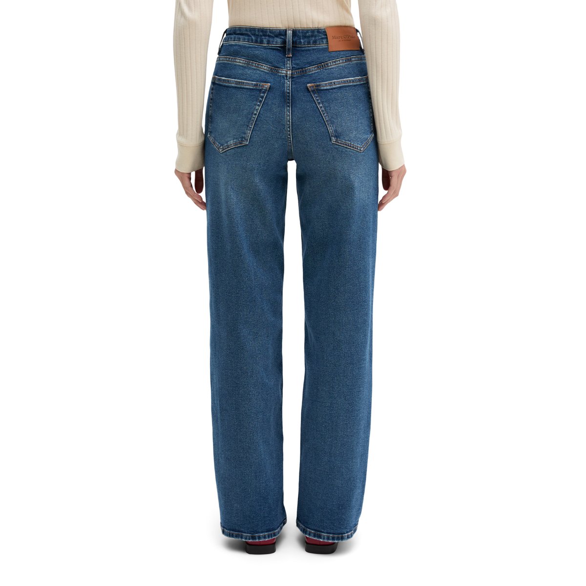 Jeans modèle Tolva large en coton organique mélangé stretch bleu foncé, MARC O'POLO