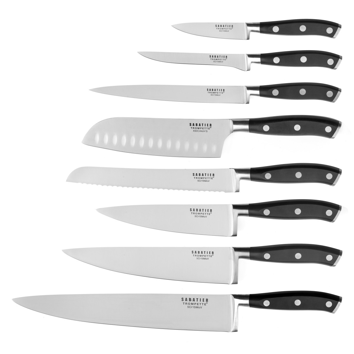 Set 8 couteaux de cuisine - VULCANO noir, SABATIER TROMPETTE