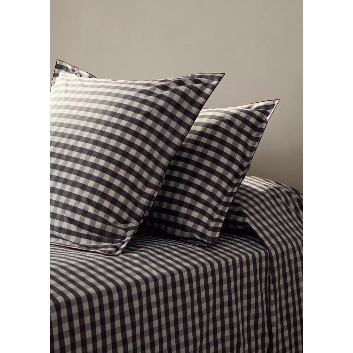 Deux taies d'oreiller percale de coton carreaux vichy 50x75 cm gris, MANGO HOME