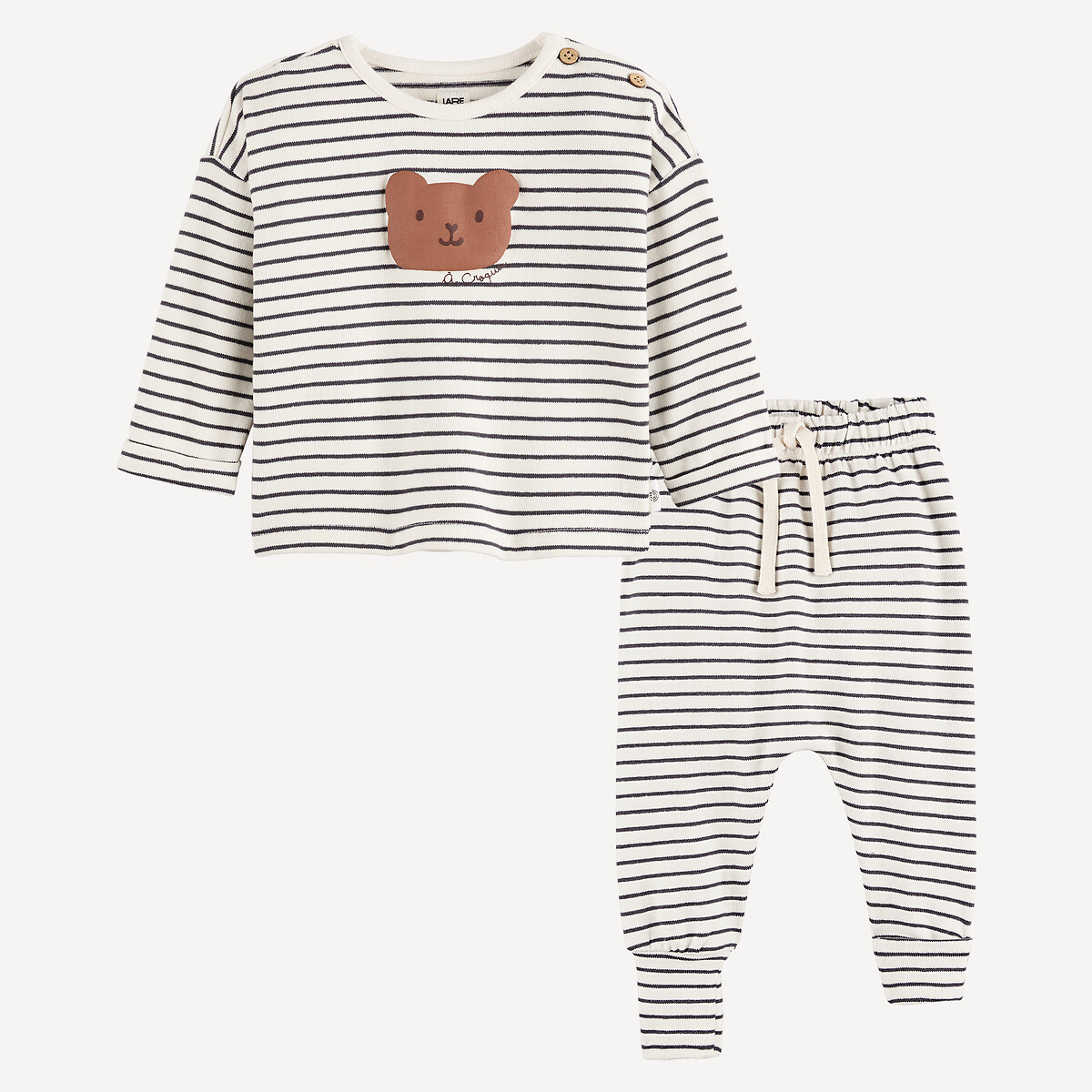 2-teiliges Set, gestreiftes T-Shirt und Haremshose ecru/anthrazit, LA REDOUTE COLLECTIONS