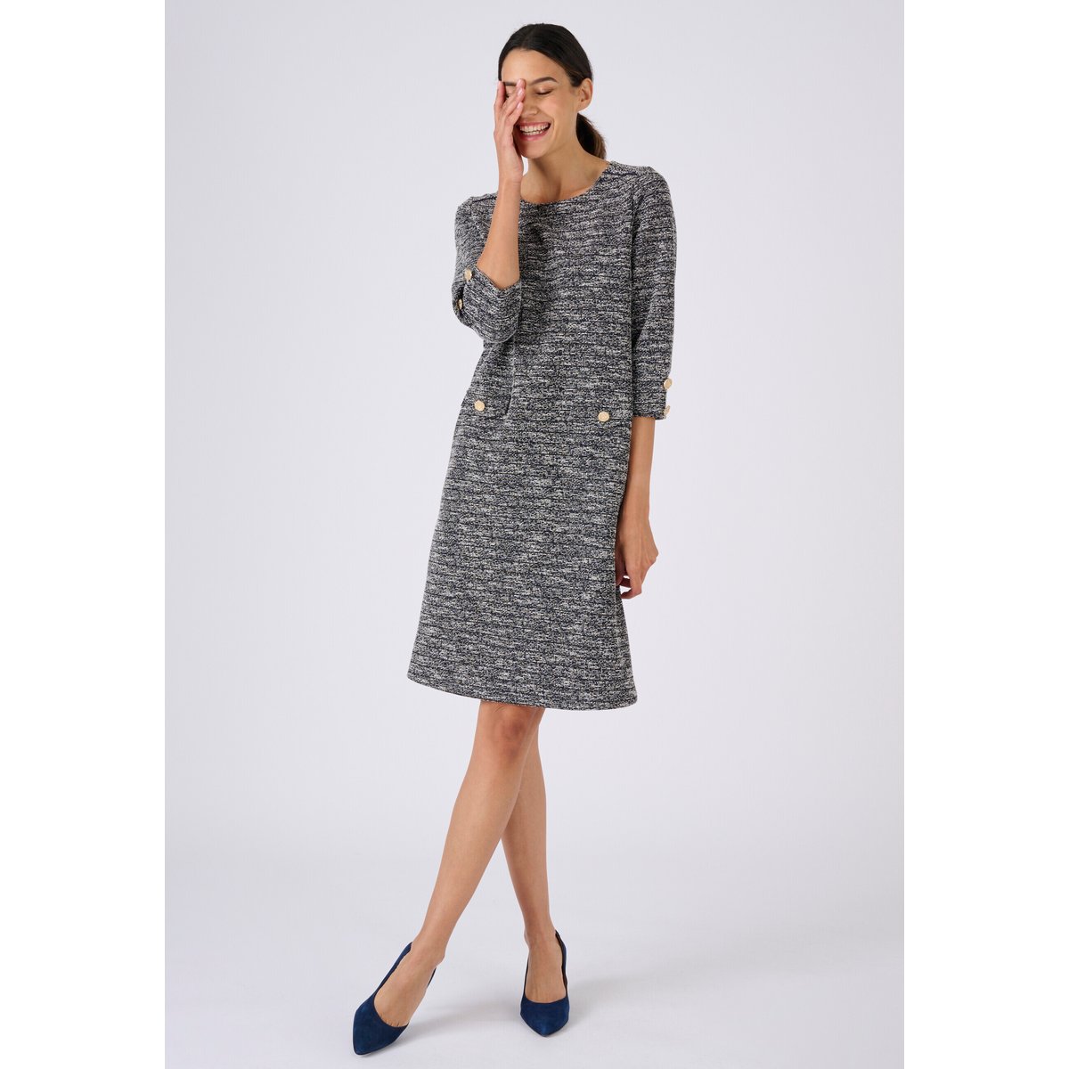 Robe droite effet tweed bleu noir chiné, DAMART