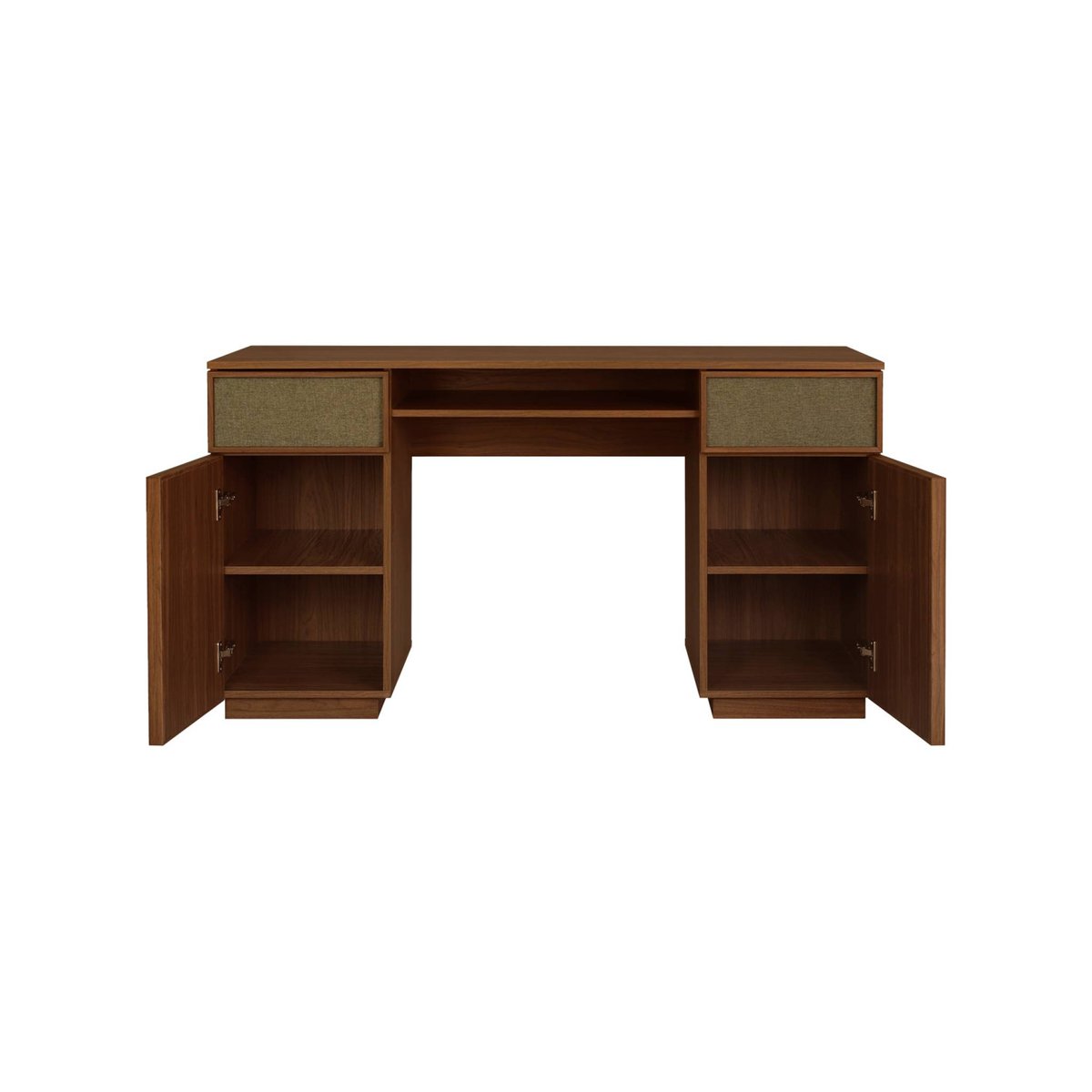 Bureau décor bois et tissu 2 portes 2 tiroirs 1 niche 140cm KUBA noyer, SWEEEK
