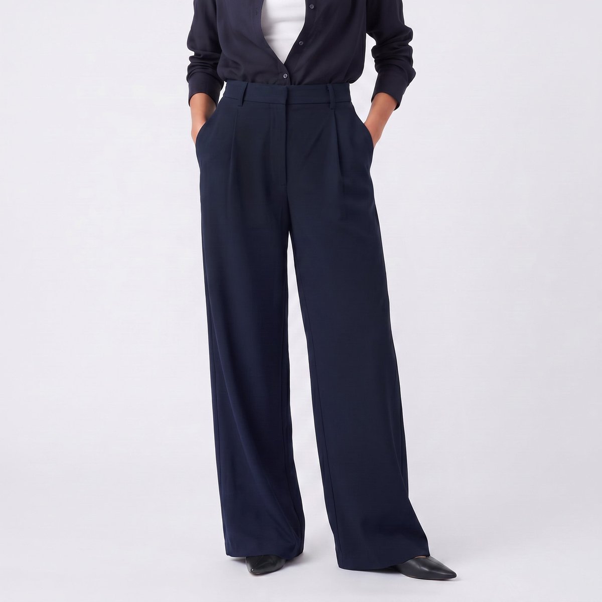 Pantalon taille haute à plis devant ERARIA bleu marine, ARTLOVE