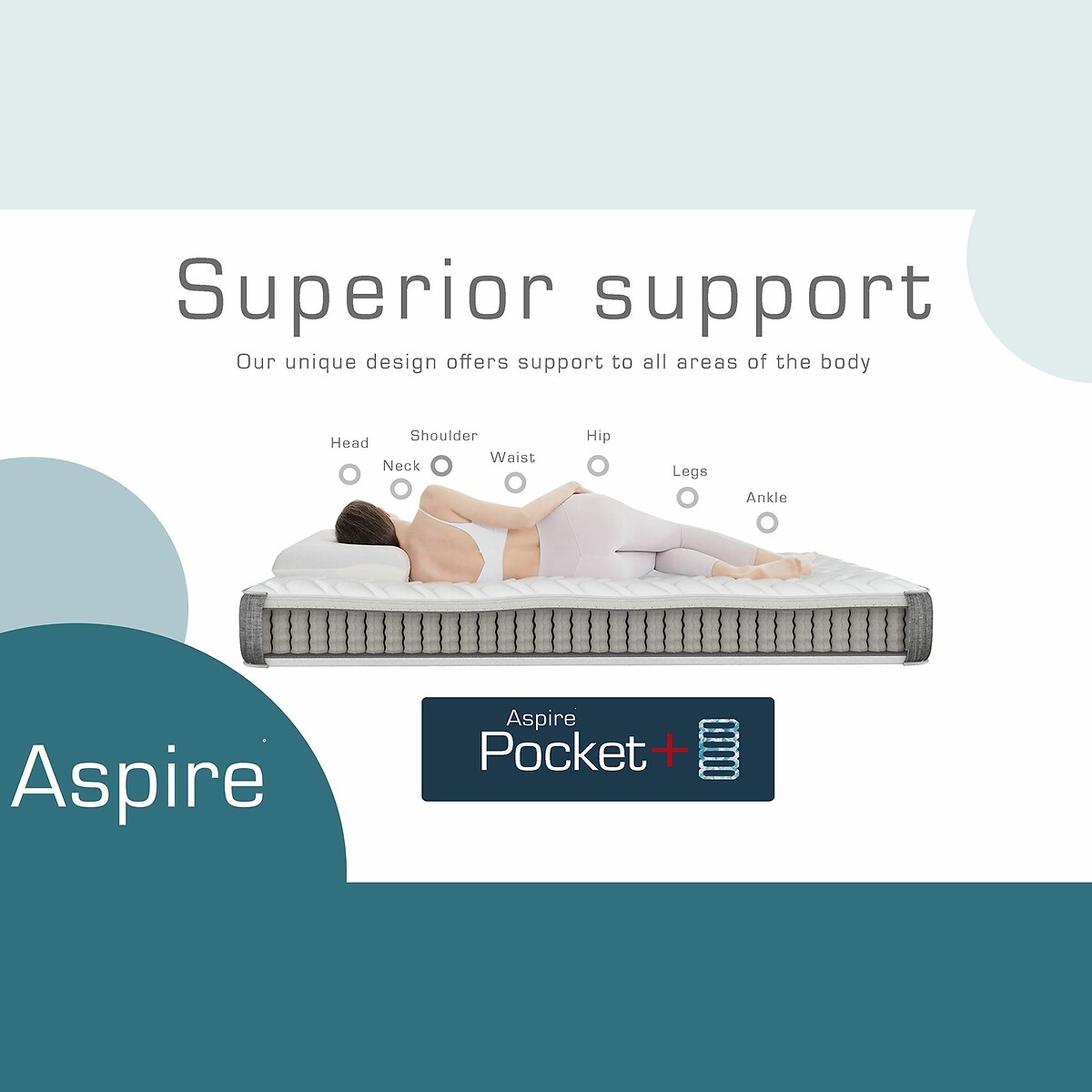 Kids Pocket Sprung Memory Foam Hybrid Mattress with OEKO-TEX Fabric white, ASPIRE