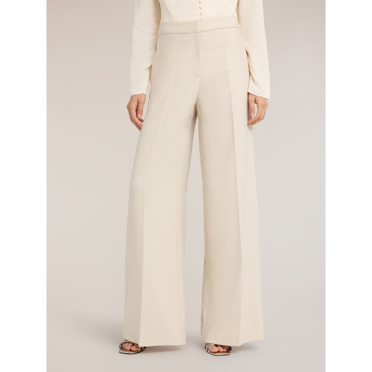 Pantalon palazzo avec inserts satin blanc, MOTIVI