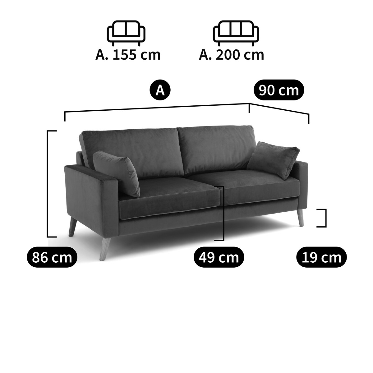 Sofa Stockholm, 2- oder 3-Sitzer, Samt rosenholz, SO'HOME
