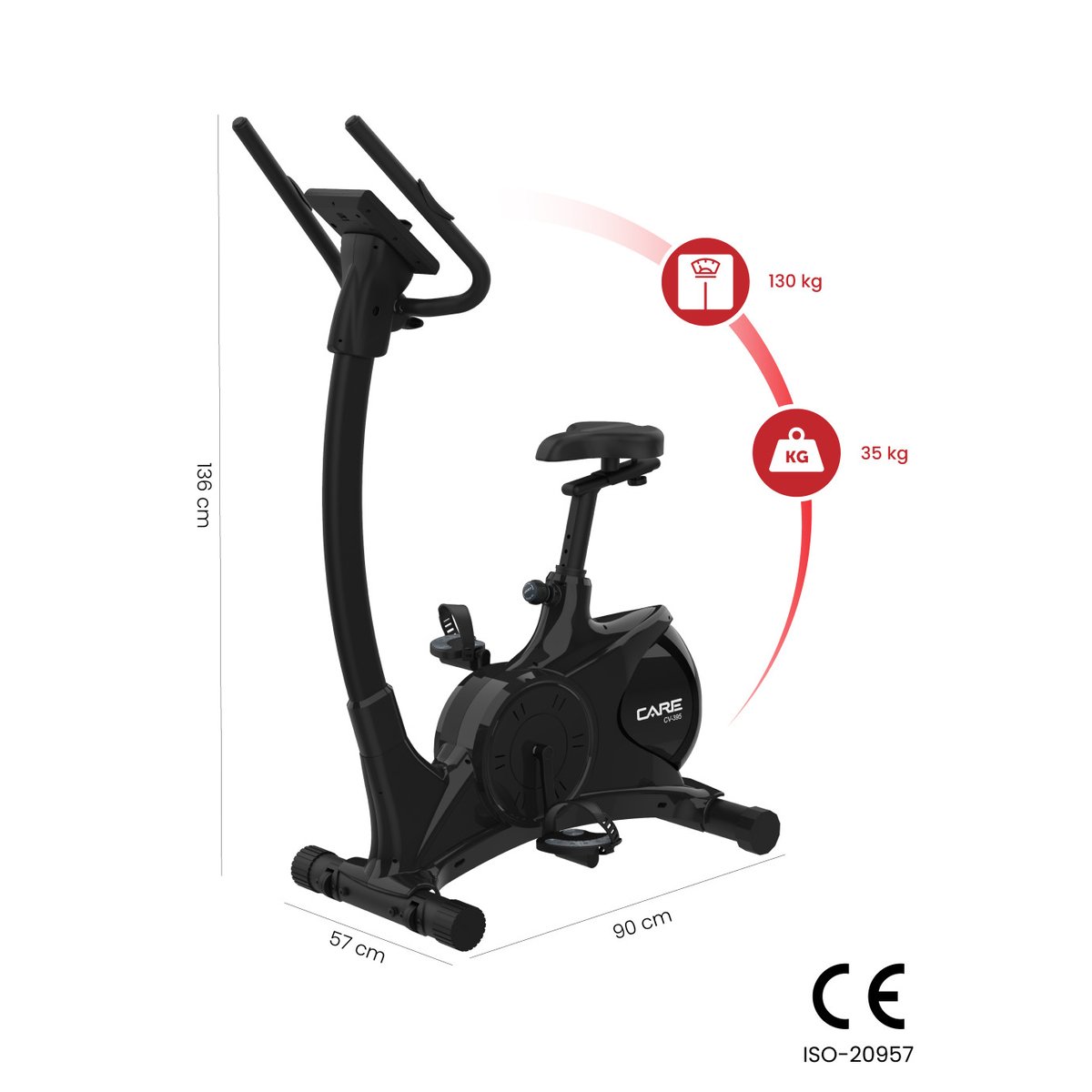 Vélo d'appartement - CARE - CV-395 Ergomètre et connecté noir, CARE FITNESS