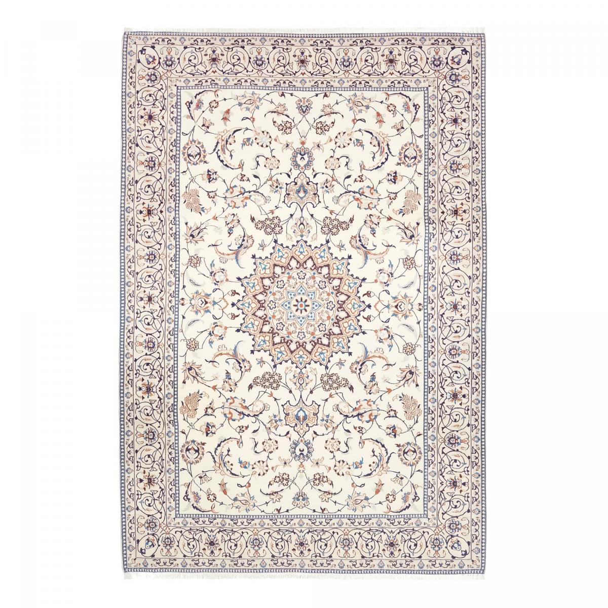 Tapis d'orient, motif oriental, noué main, laine et soie, NAIN 9LA 34 crème, beige, bleu, UN AMOUR DE TAPIS
