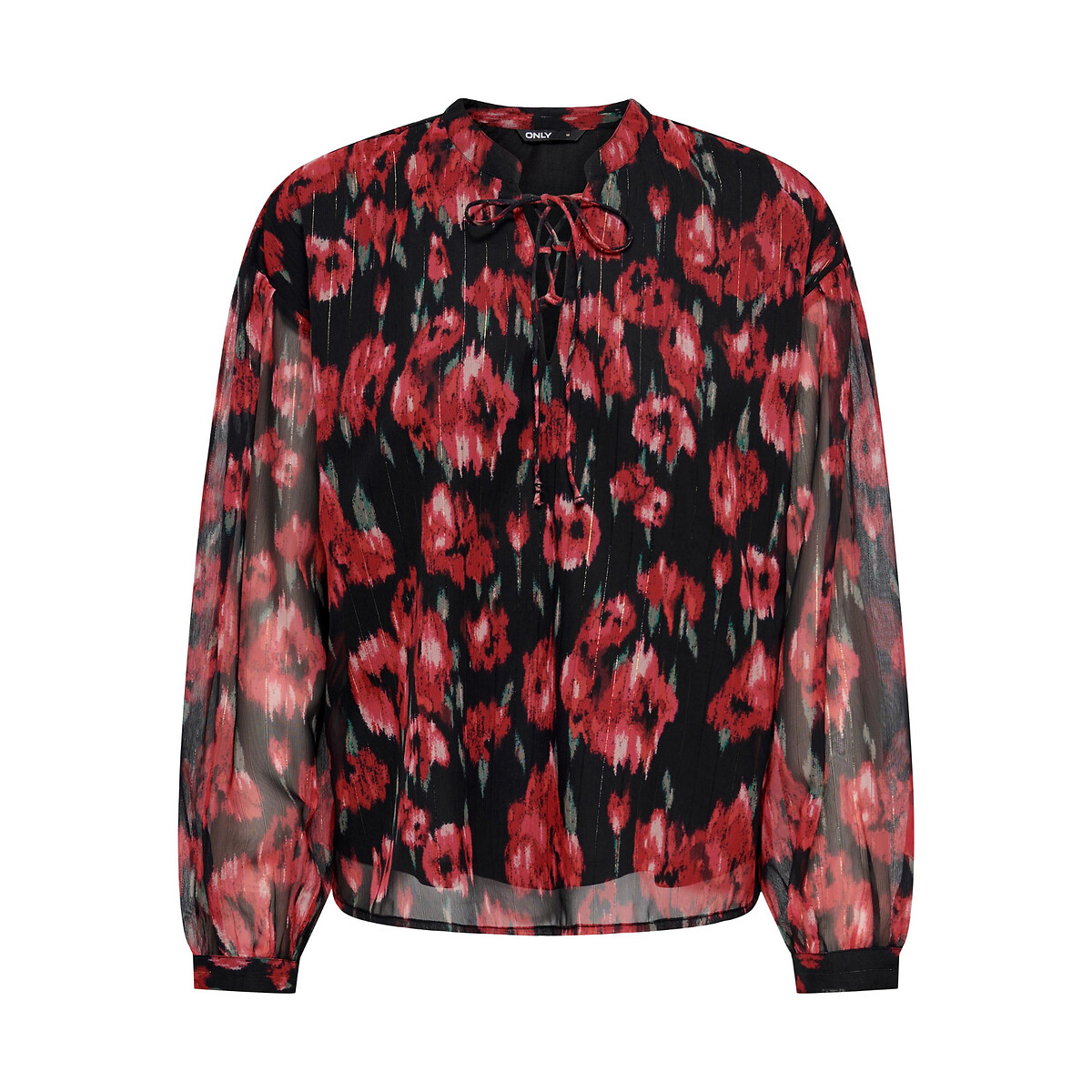 Floral Crew Neck Blouse with Long Sleeves red/black, ONLY
