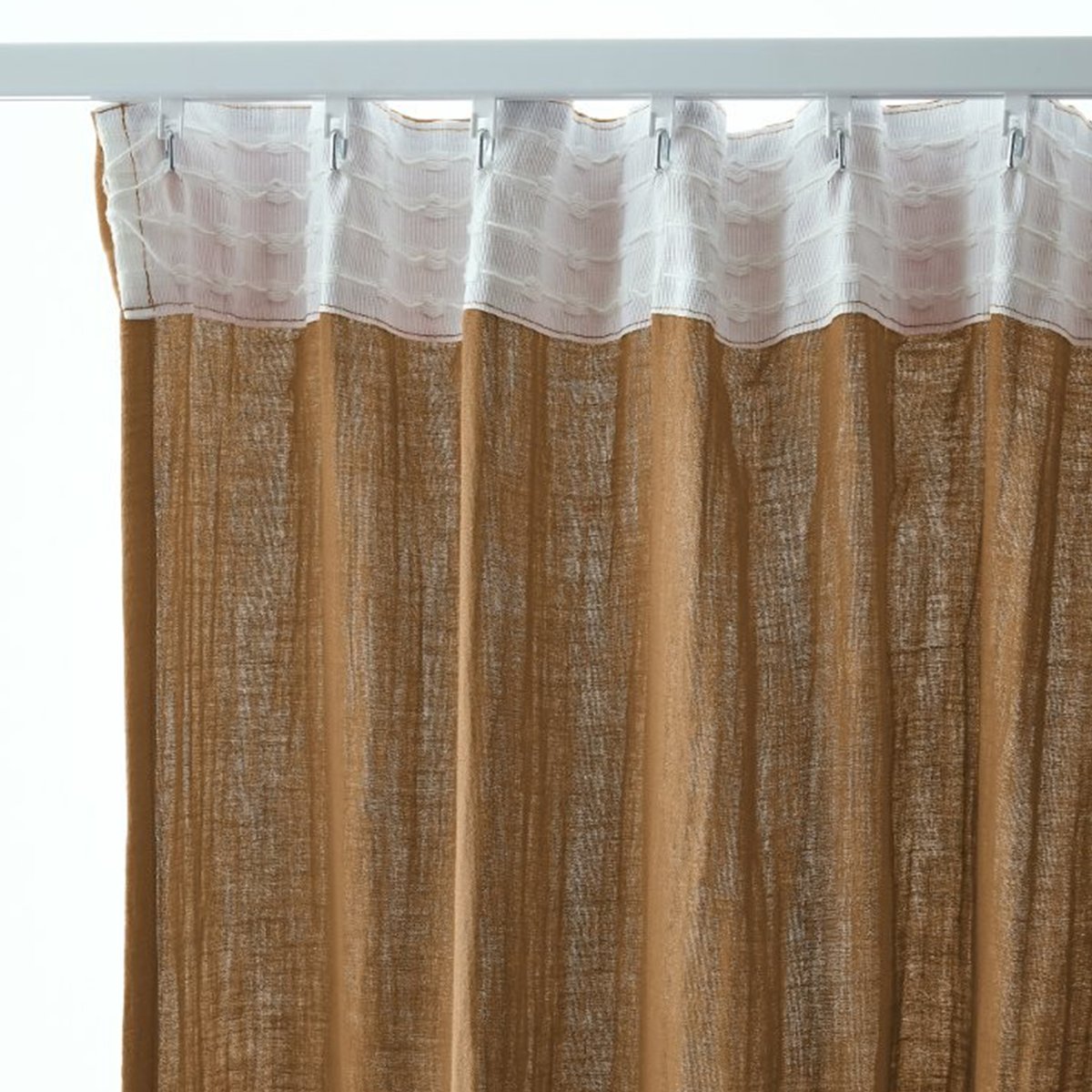 Rideau galon fronceur en 100% Gaze de Coton Terra camel, EDEN