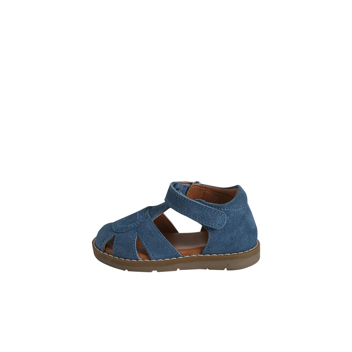 Sandales fermées cuir à scratchs bleu jean, VERTBAUDET
