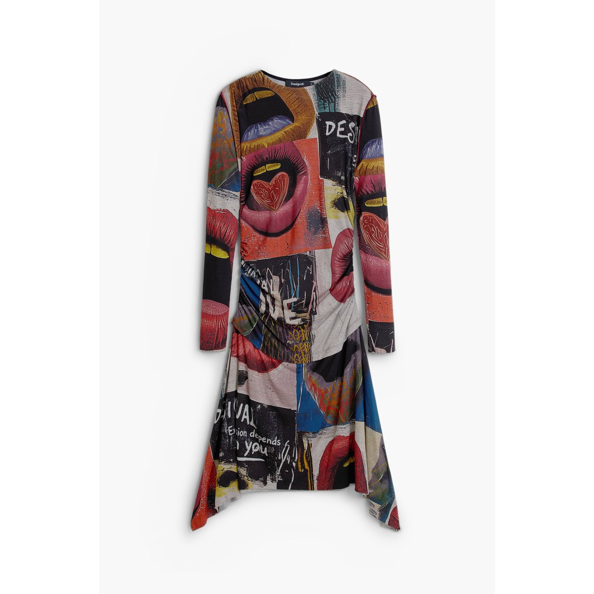 Robe imprimée bouches noir, DESIGUAL