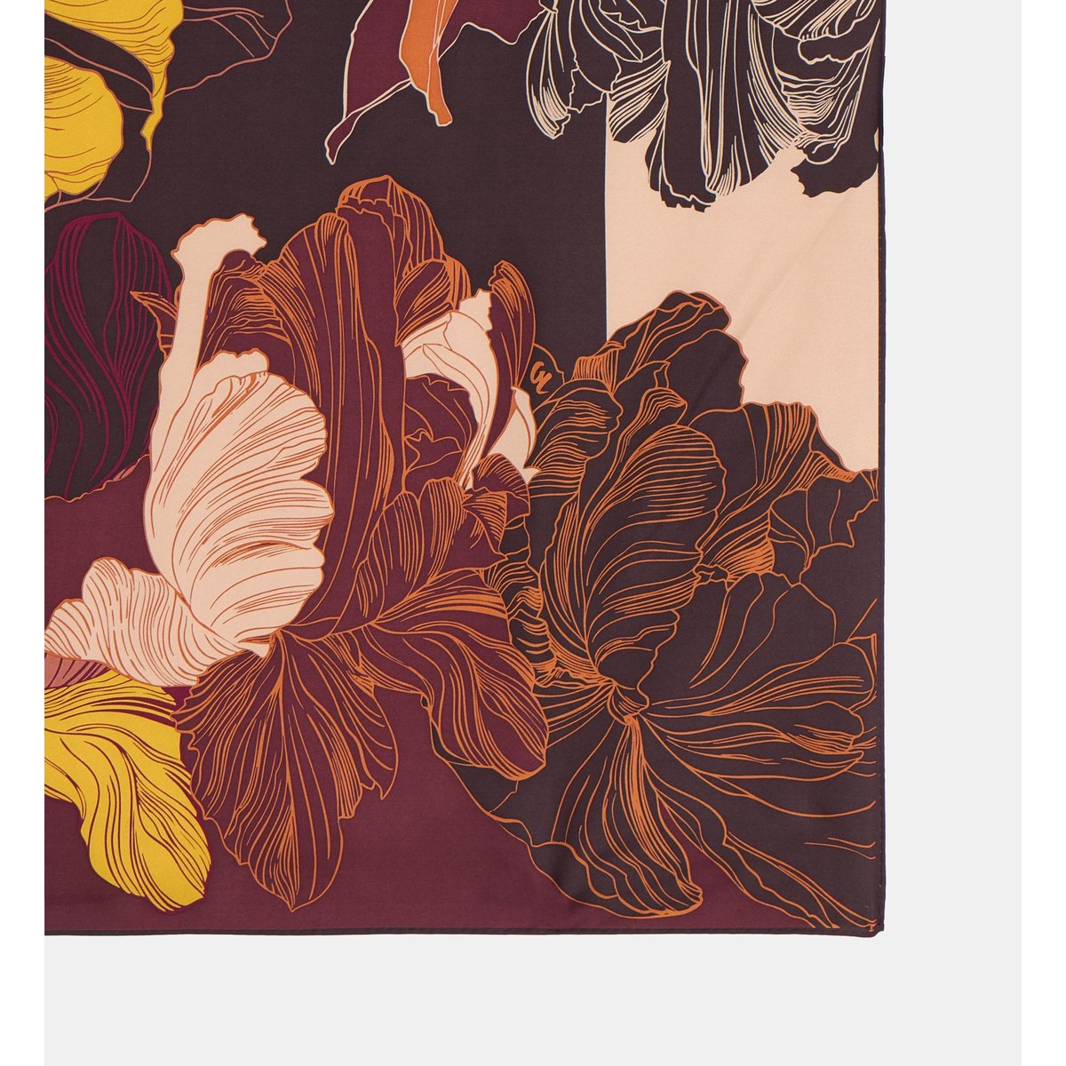 Carré de soie lillas fleurs marron, GALERIES LAFAYETTE