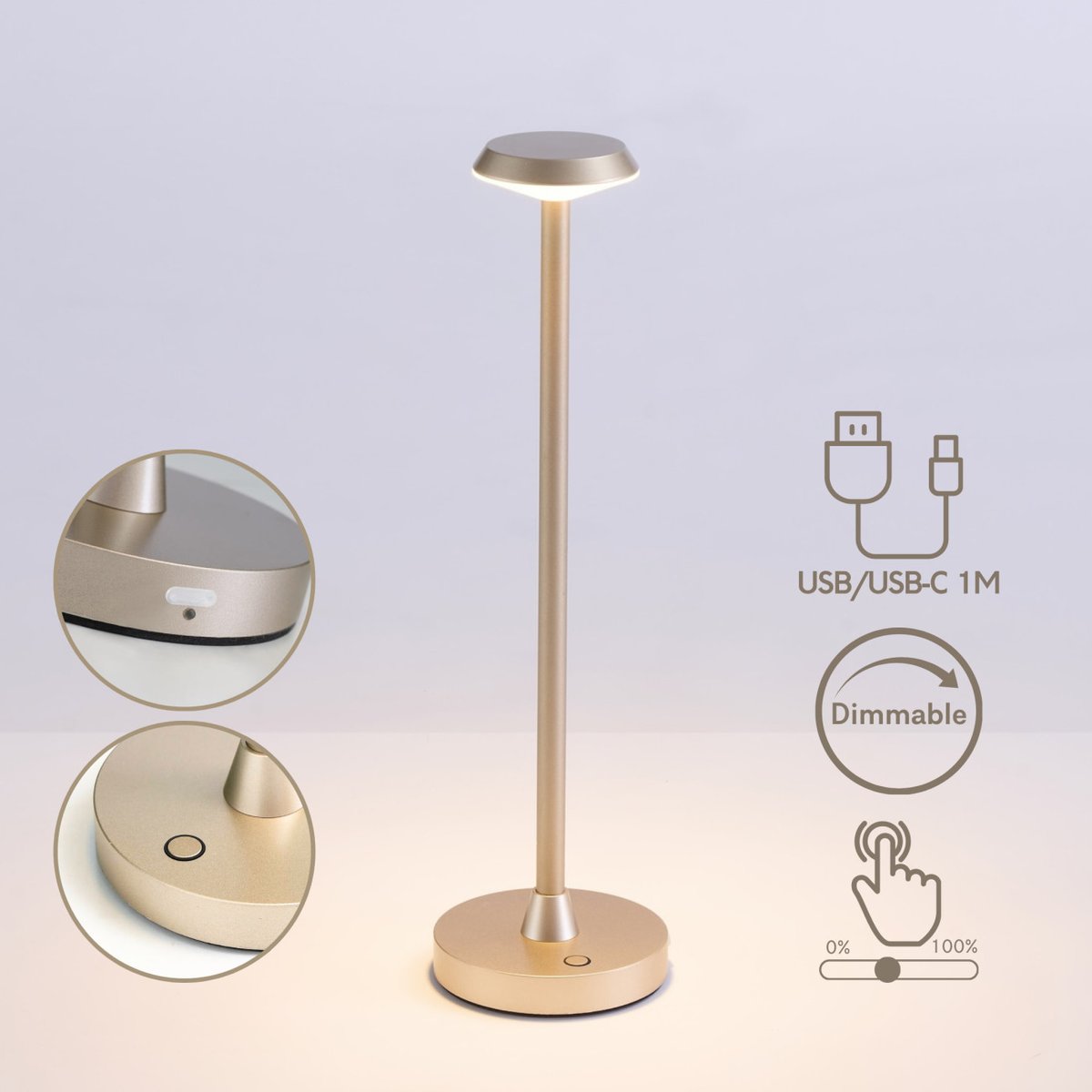Lampe tactile LED fine et élégante - RICO doré, KOSILUM