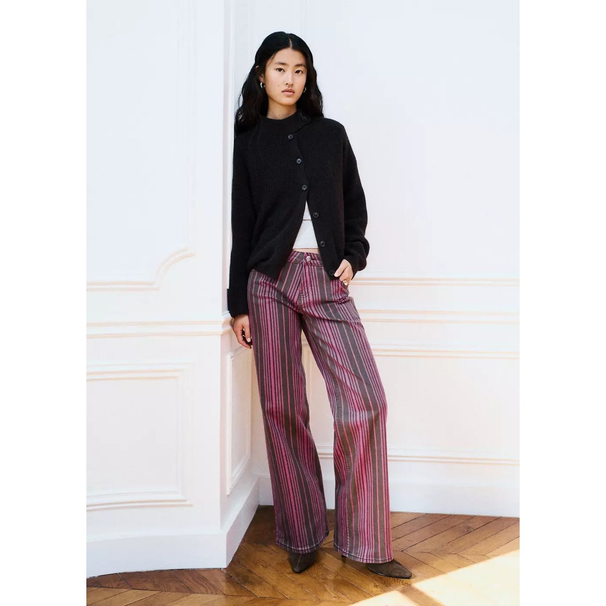 Jean straight-fit à rayures marron, MANGO TEEN