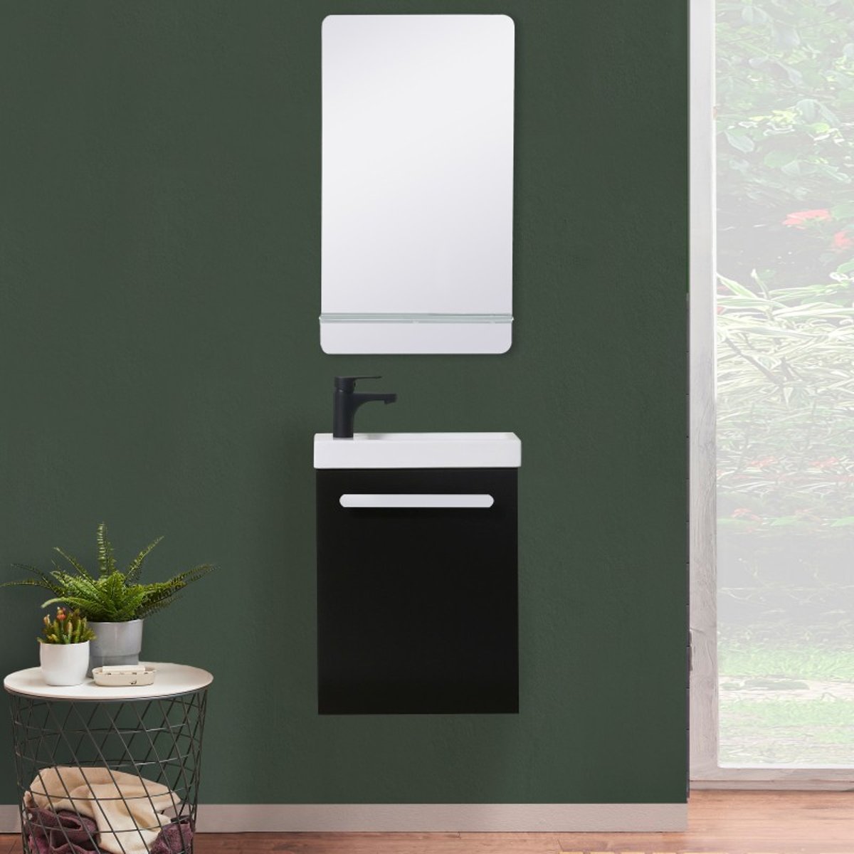 Ensemble lave-mains + miroir + robinet NEVADA noir carbone, MOB IN