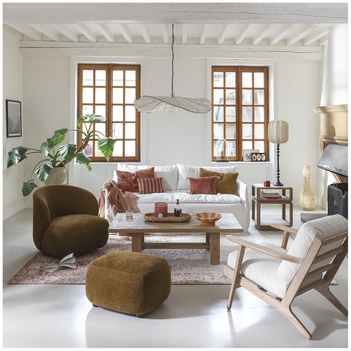 Pouf LISETTE velours marbré tabac, BLANC D’IVOIRE