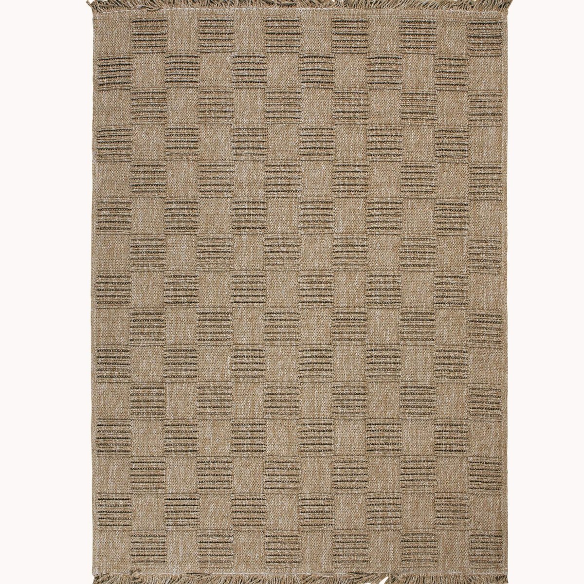 Tapis extérieur intérieur damier aspect jute JUTA DAMIER beige, THE DECO FACTORY