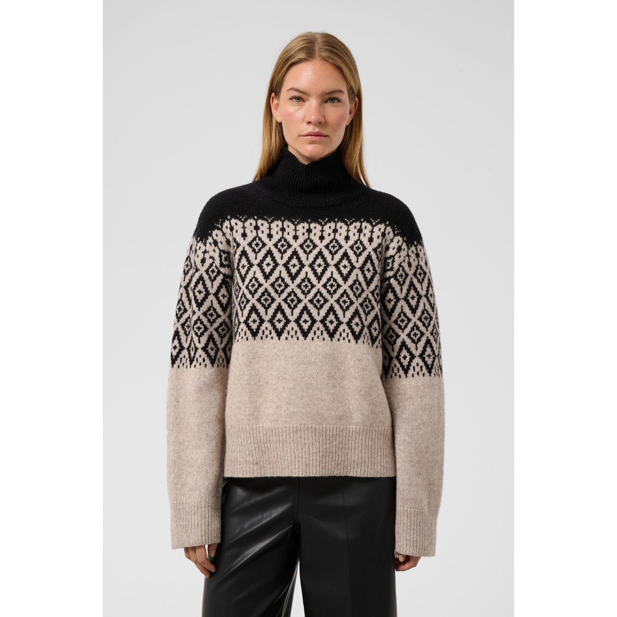Pullover tricoté noir black and pistachio fair isle, SOAKED IN LUXURY