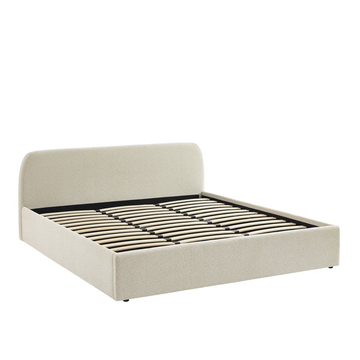 Lit coffre tissu chenille avec sommier GELA ecru, BAÏTA