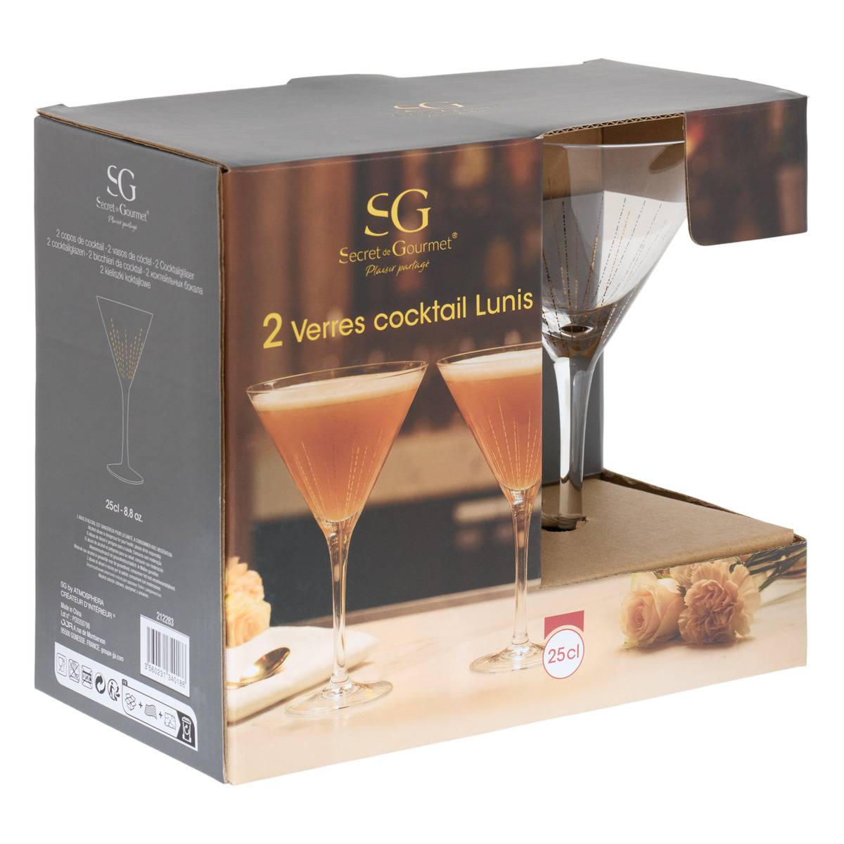 Lot de 2 verres à cocktail en verre LUNIS doré, ATMOSPHERA