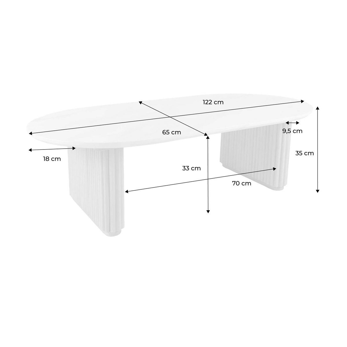 Table basse ovale bois d'hévéa plateau effet pierre GABRIELLE naturel, SWEEEK