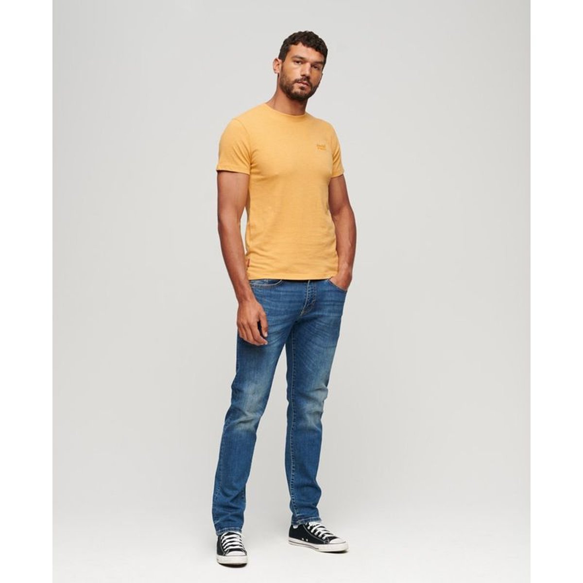 T-shirt col rond Vintage Logo ocre chiné, SUPERDRY