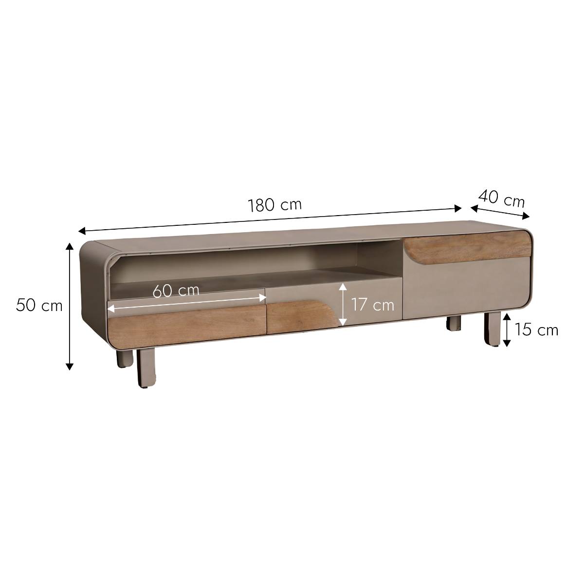 Meuble TV en bois de manguier KEZIA gris, MADE IN MEUBLES 
