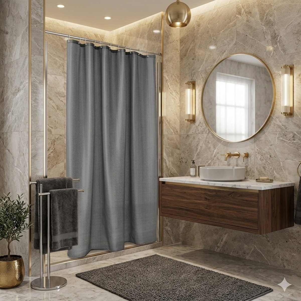 Rideau de douche texturé uni gris anthracite, EDEN