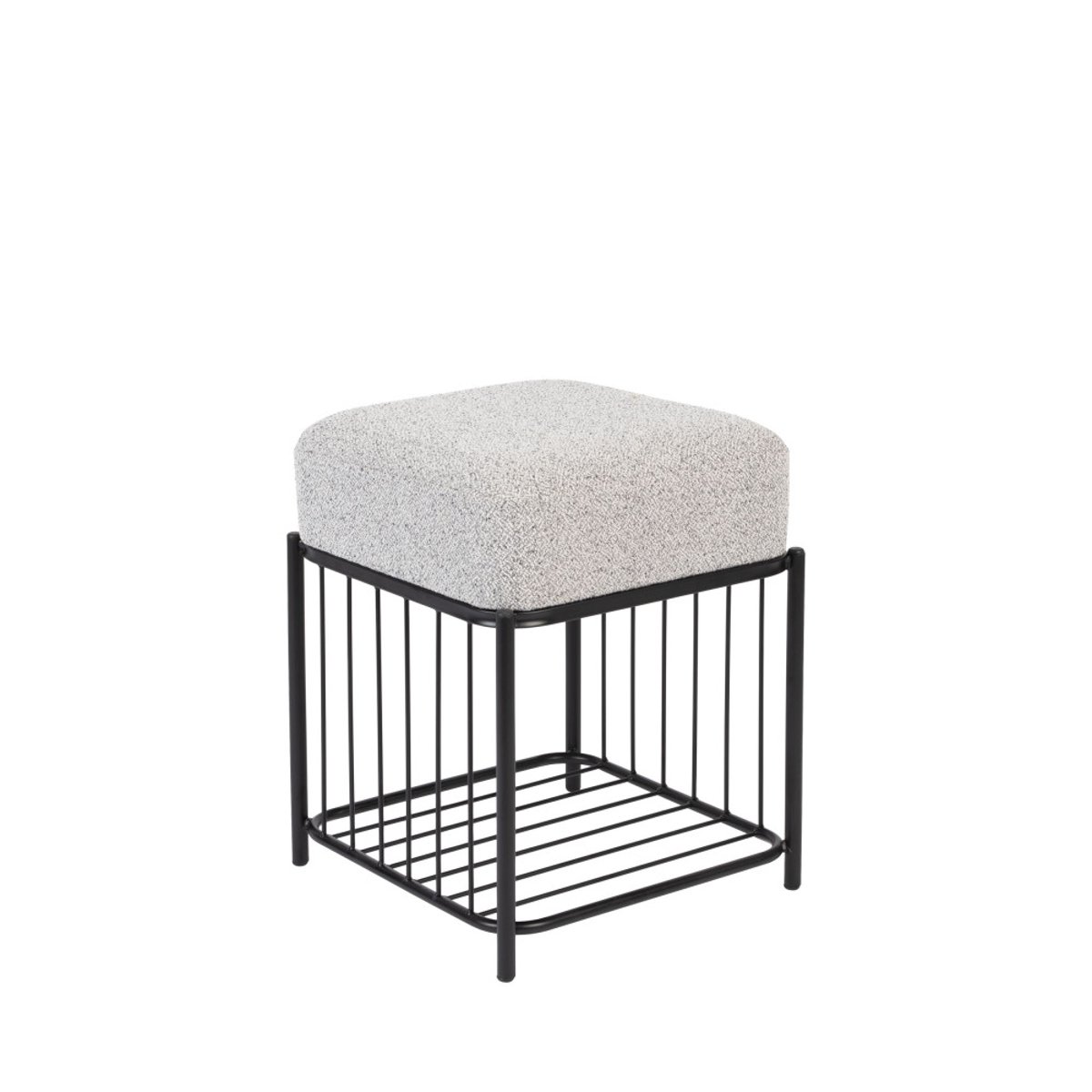 Tabouret carré en tissu et métal- MILOU gris chiné, DRAWER