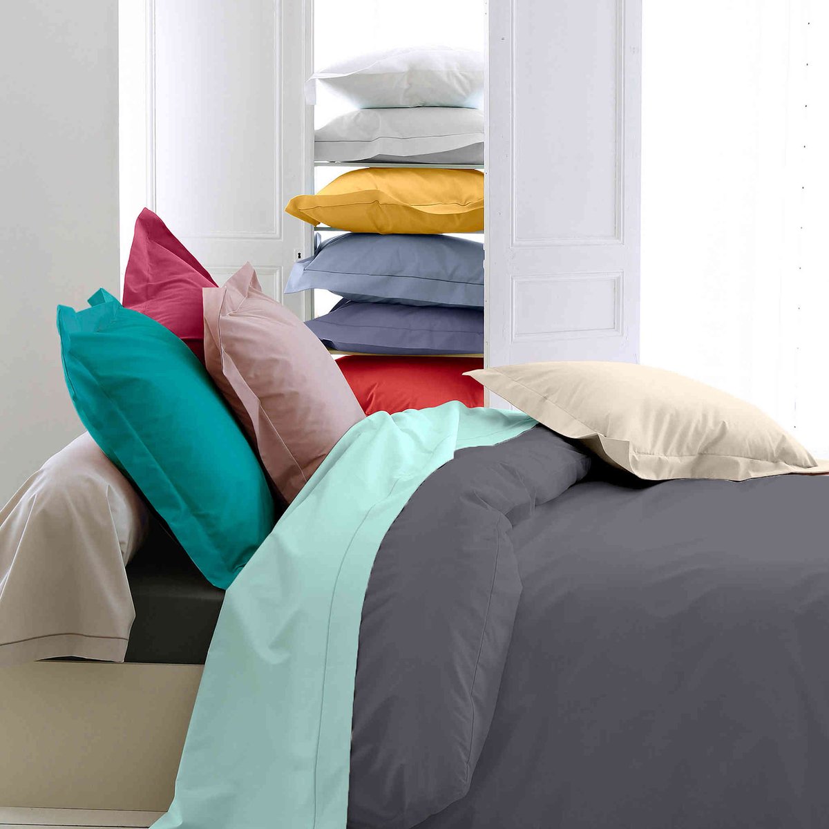 Housse de couette percale made in France anthracite, TRADILINGE