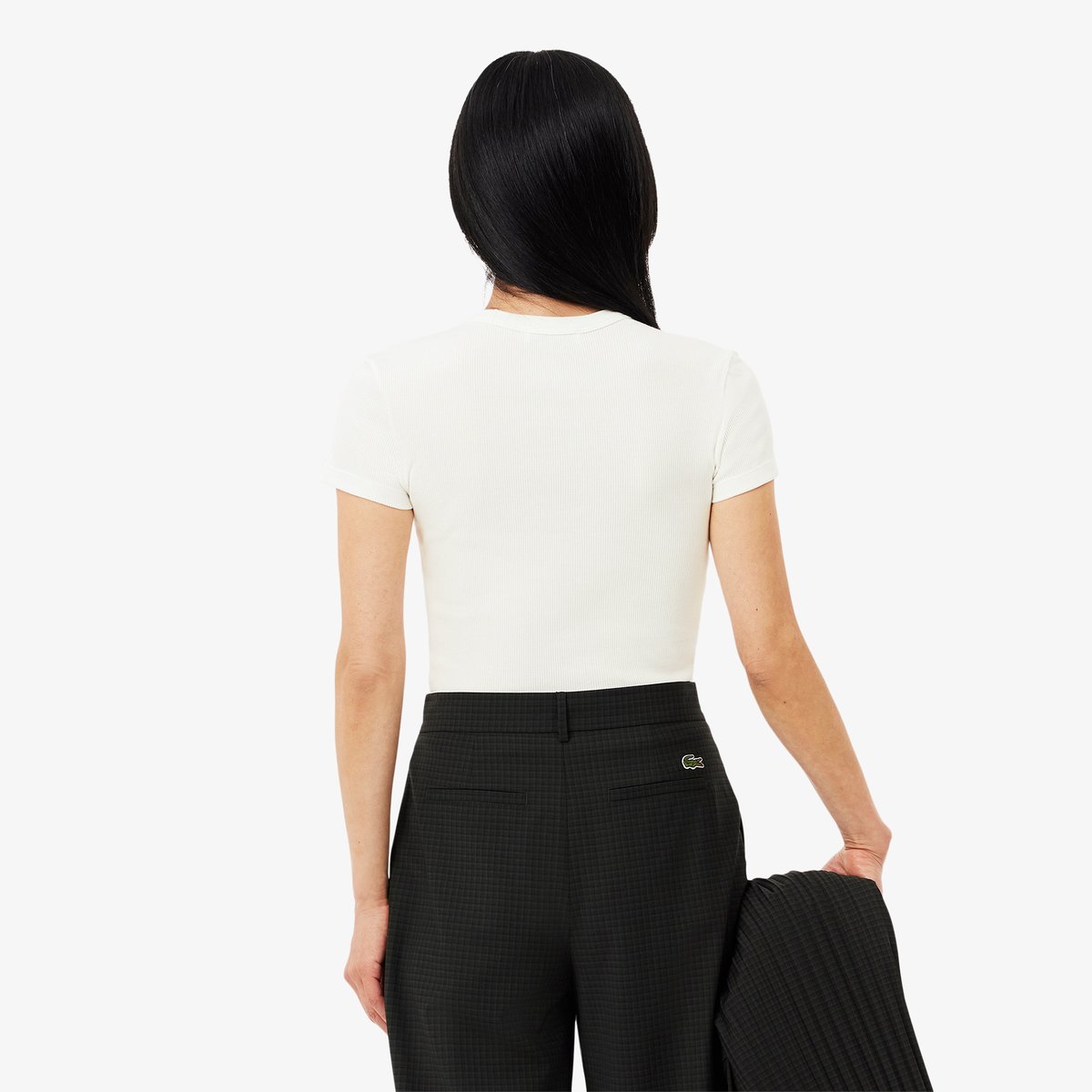 T-shirt slim fit coton côtelé blanc-70v, LACOSTE