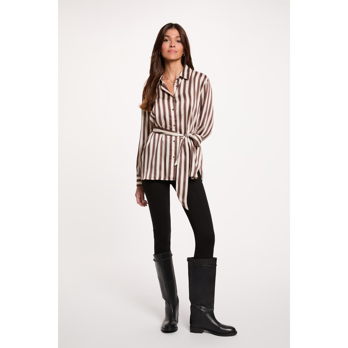Chemise rayée ceinturée multicolore, MORGAN