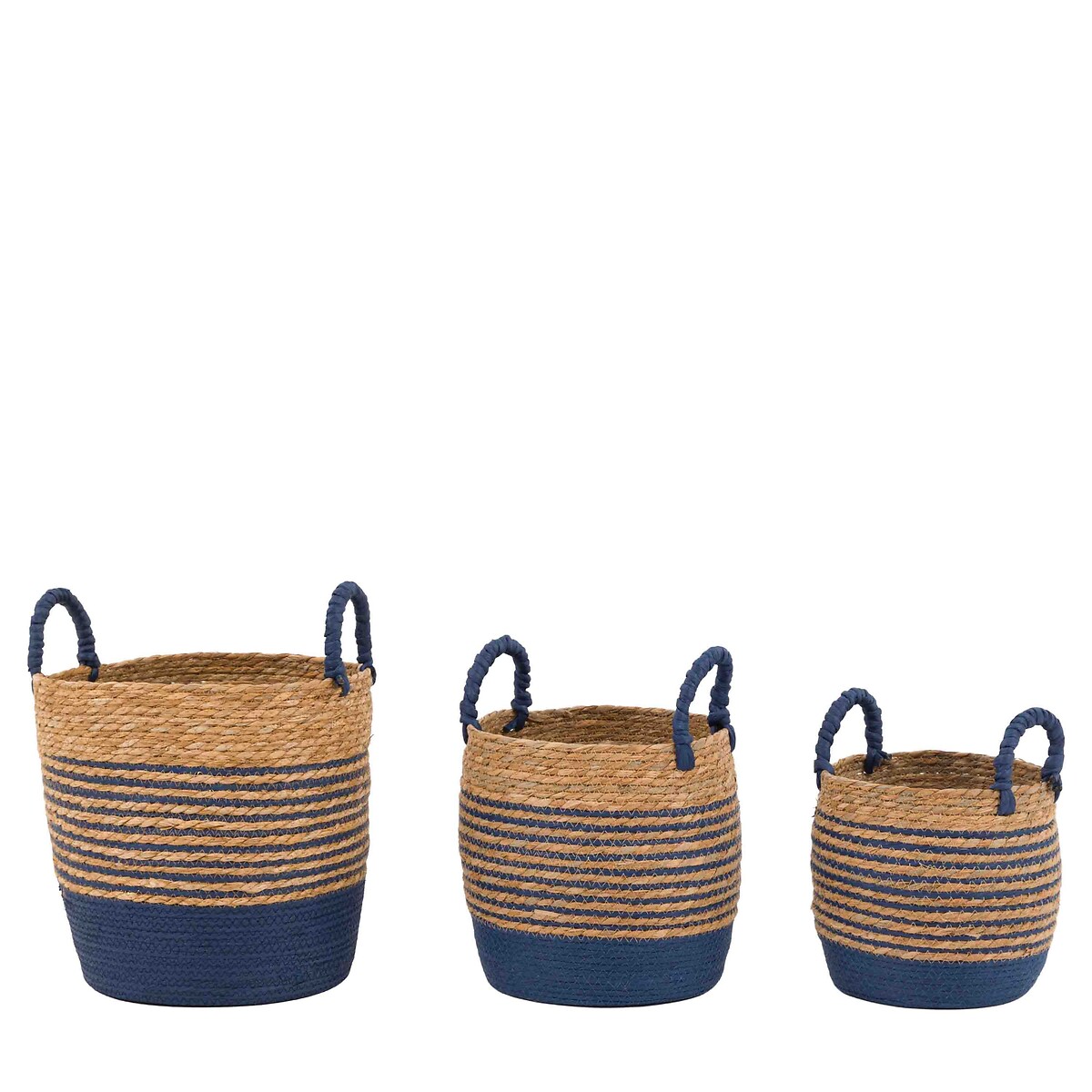 Set of 3 Diso Seagrass Basket in Blue Stripe blue, ÉDITÉ