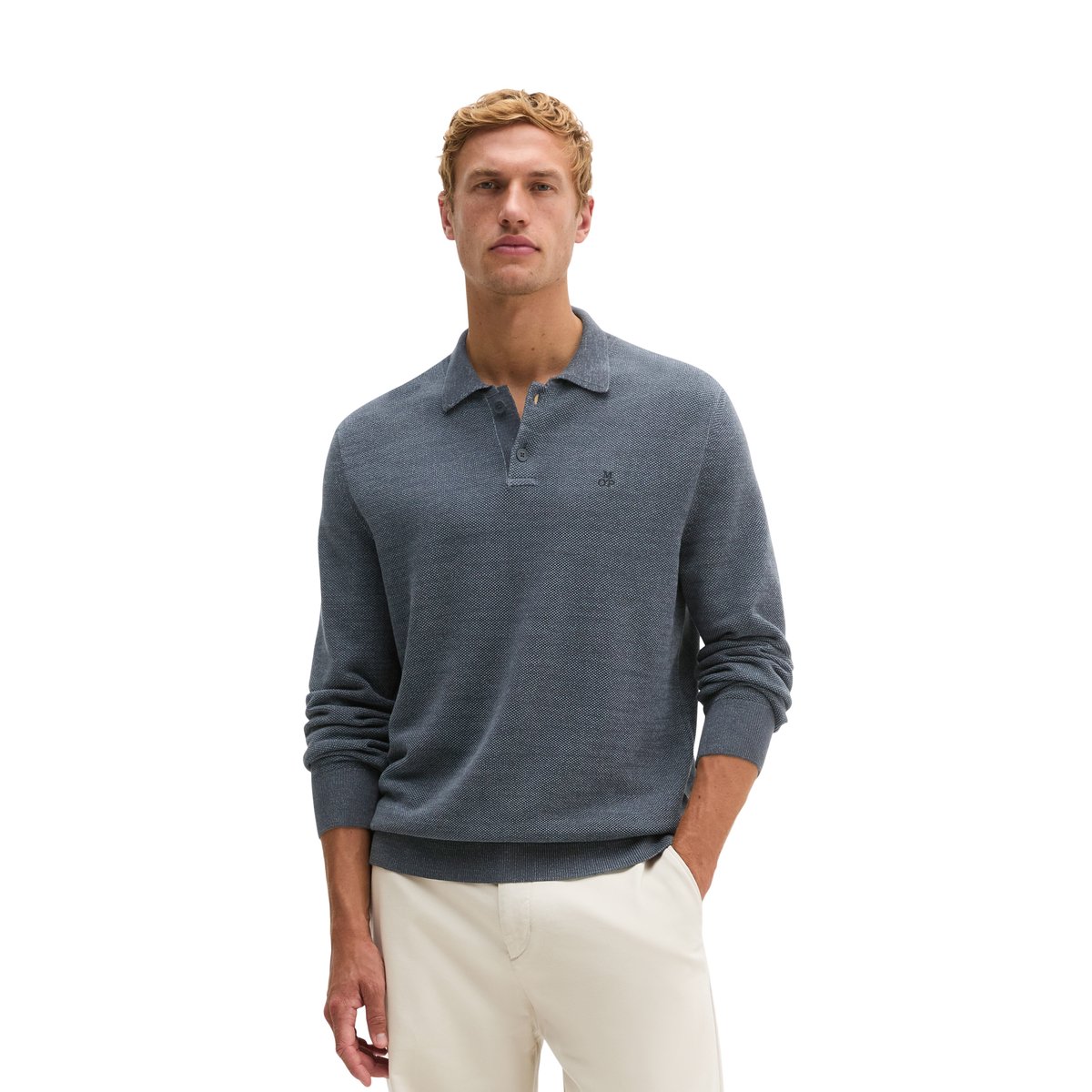 Polo en maille, coupe classique en pur coton bio bleu, MARC O'POLO